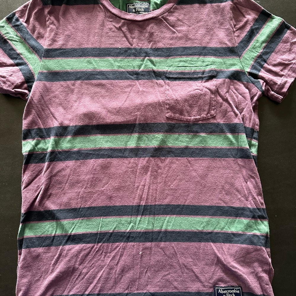 Abercrombie & Fitch Mauve Purple Stripe Tee with Green and Navy